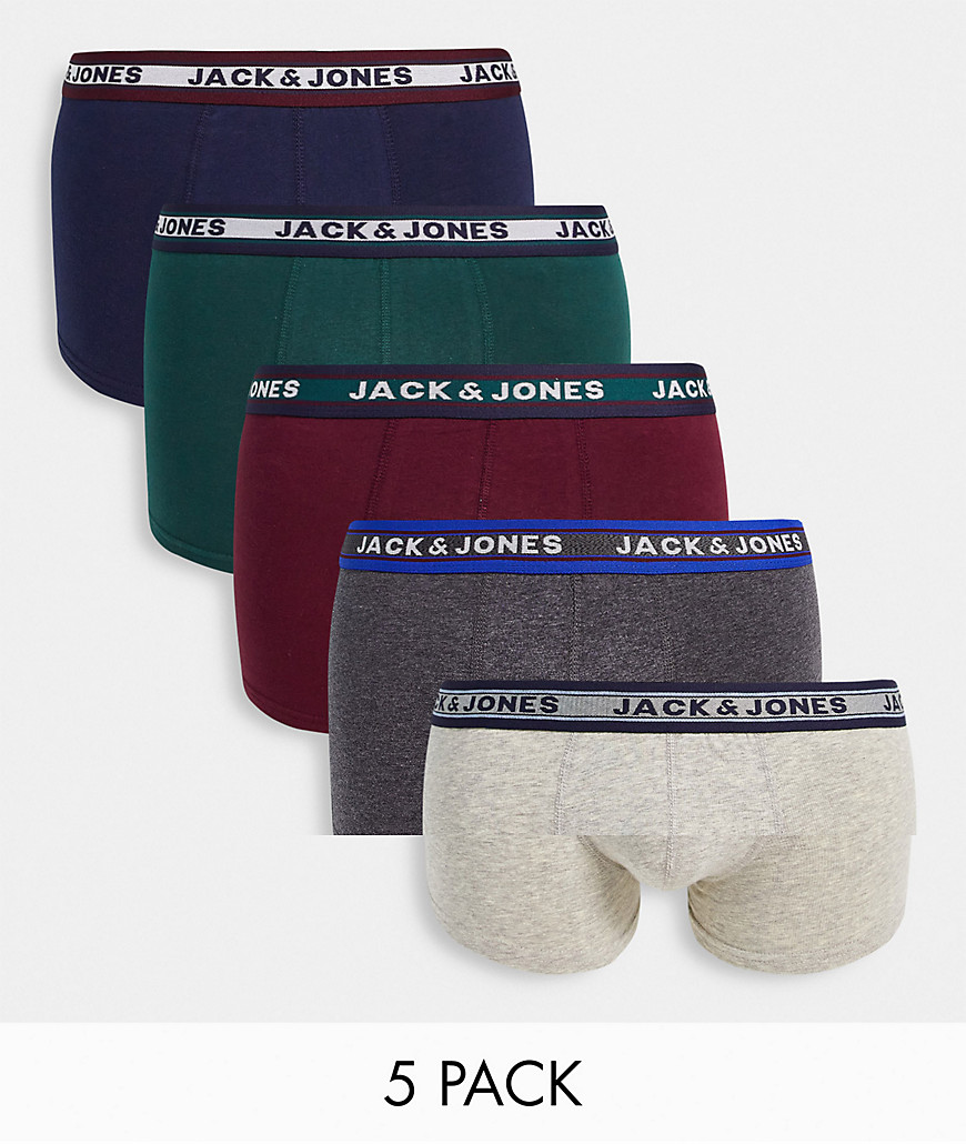 Jack & Jones 5 pack trunks in multi-Grey