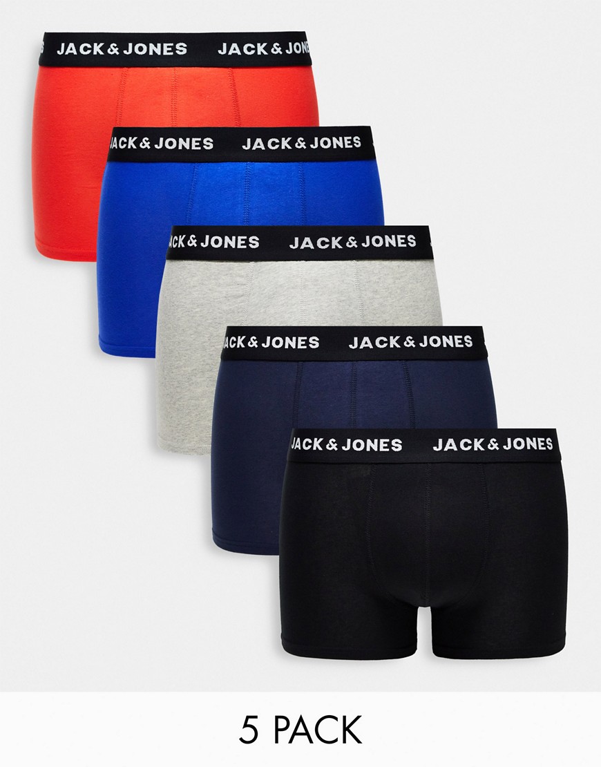 Jack & Jones 5 pack trunks in multi-Blue