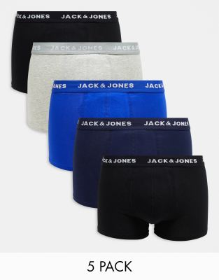 Jack & Jones 5 Pack Trunks In Multi-black