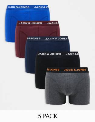 Jack & Jones Jack & Jones 5 pack trunks in multi-Black