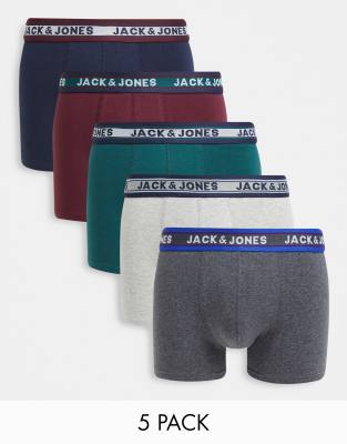 Jack & Jones 5 pack trunks in multi-grey