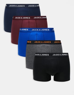 Jack & Jones 5 pack trunks in navy mix