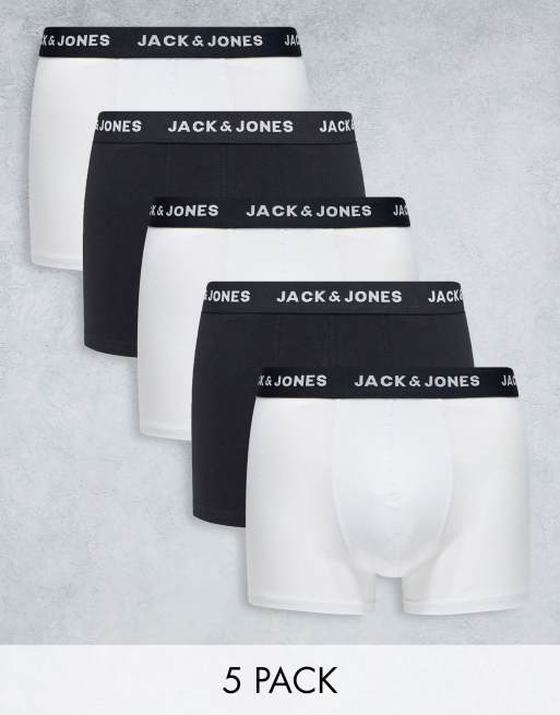Jack & Jones 5 pack trunks in white and black