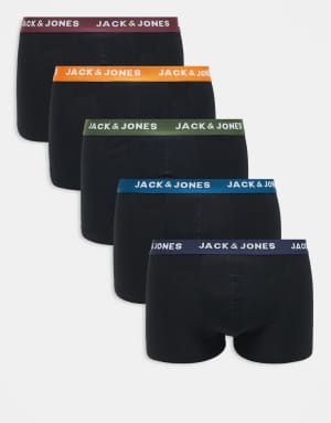 Jack & Jones 5 pack trunks with coloured waistbands