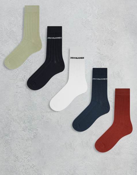Jack & Jones – 5er-Pack gerippte Socken in Grau, Orange und Weiß - view 1