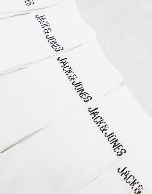 Jack & Jones – 5er-Pack gerippte Socken in Weiß mit Logo, 4 von 4