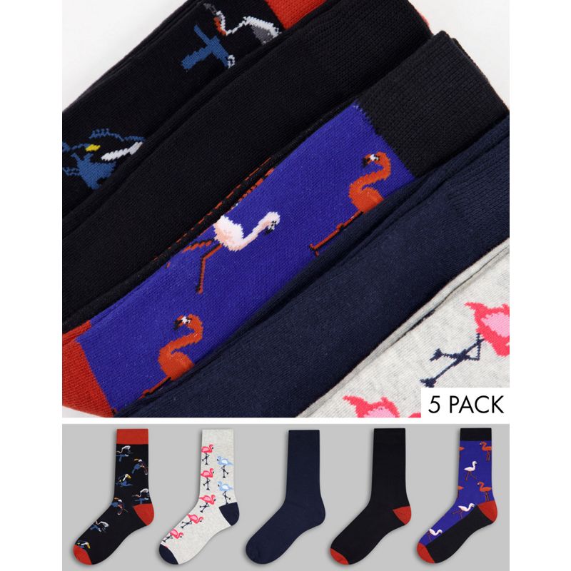 Jack & Jones – 5er-Pack Socken in unterschiedlichen Farben mit Flamingoprint