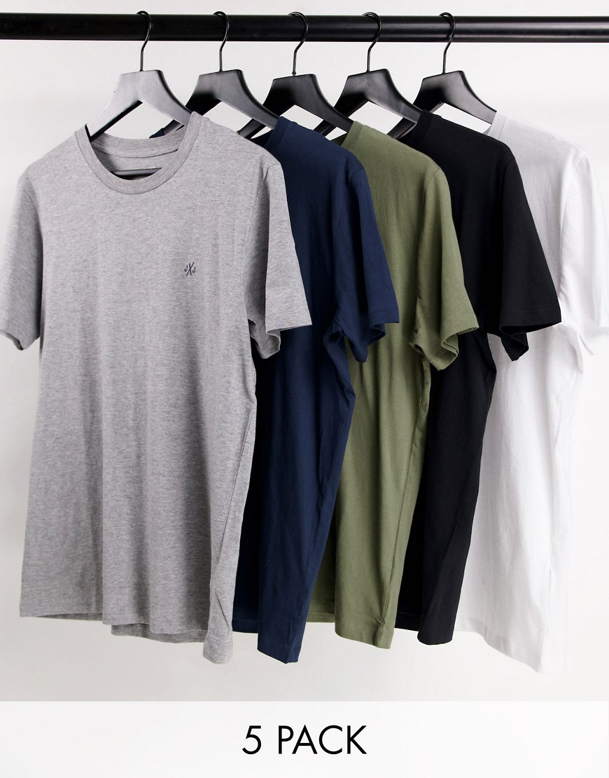 Jack & Jones – 5er-Pack T-Shirts mit Rundhalsausschnitt und Logo-Mehrfarbig