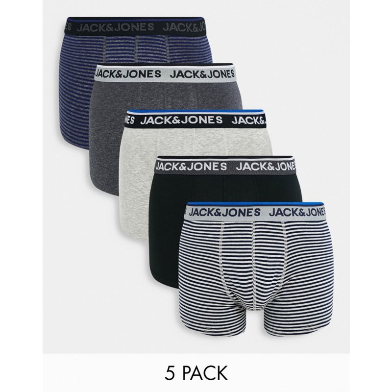 Jack & Jones – 5er-Pack Unterhosen in Grau und blau meliert mit Logo 