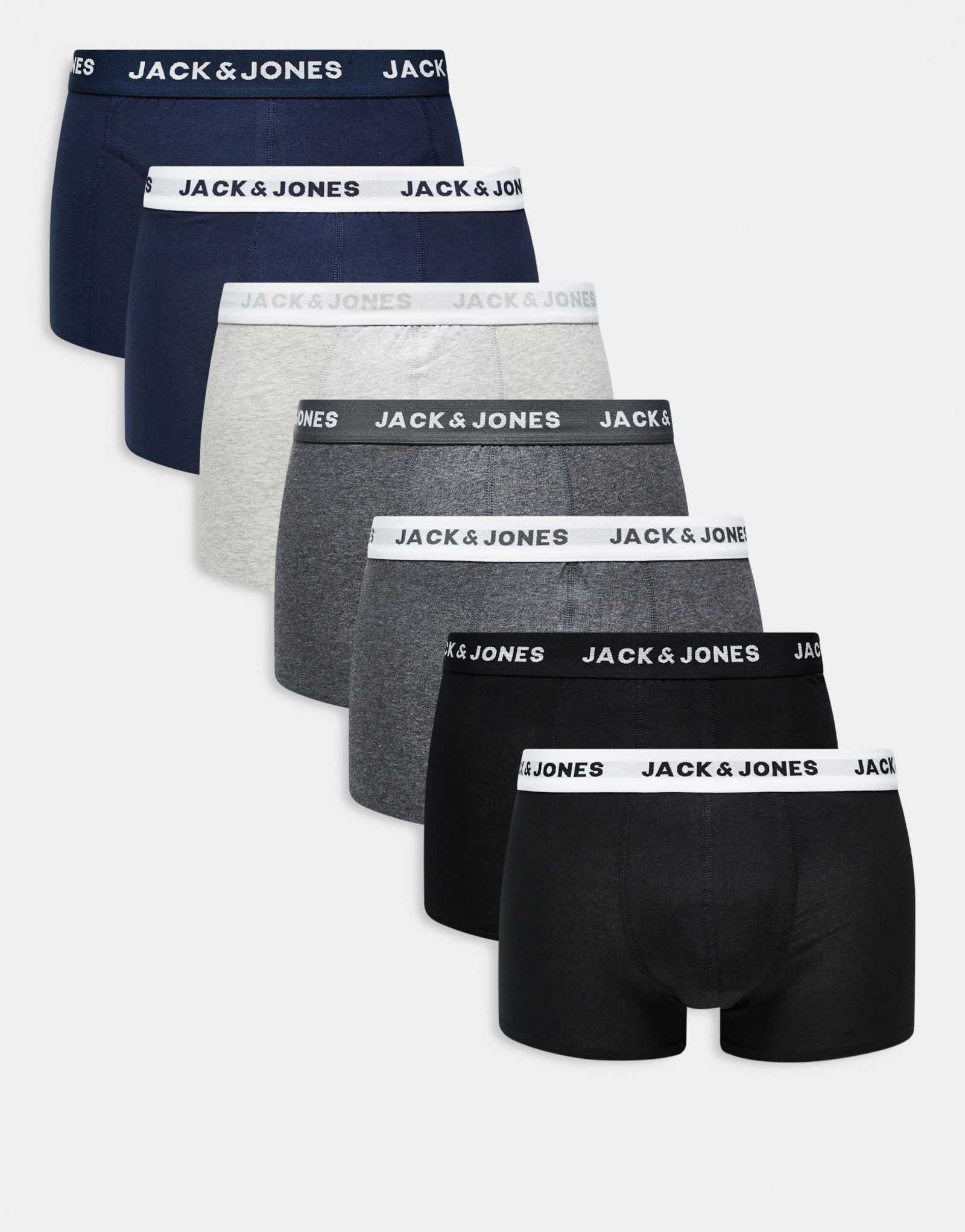 Боксерские трусы Jack &Jones из 7 упаковок серого, темно-синего и черного цветов