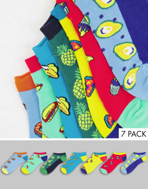 Jack Jones 7 pack sneaker socks with food prints