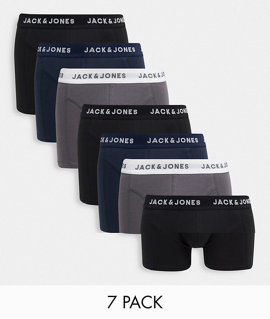 Jack & Jones 7 pack trunks in black navy & gray-Multi