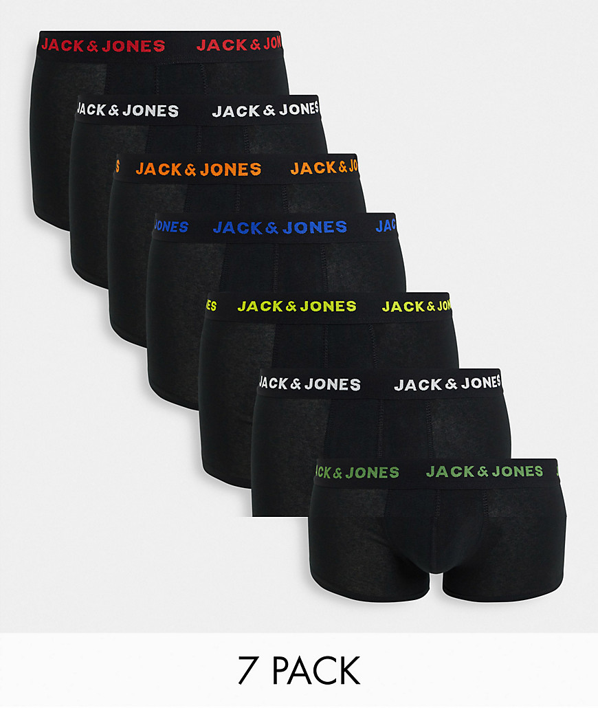 Jack & Jones 7 pack trunks in black with color logo waistband