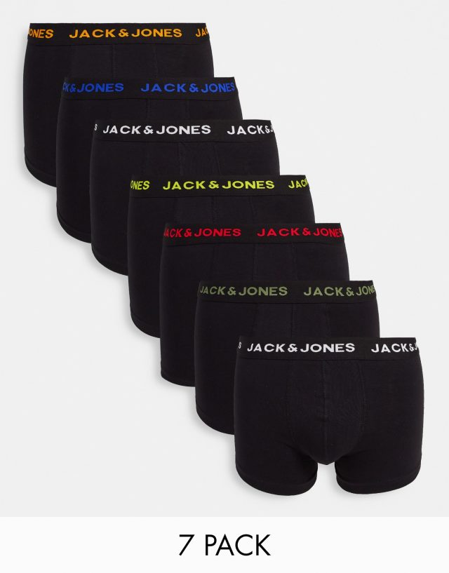 Jack & Jones 7 pack trunks in black with color logo waistband