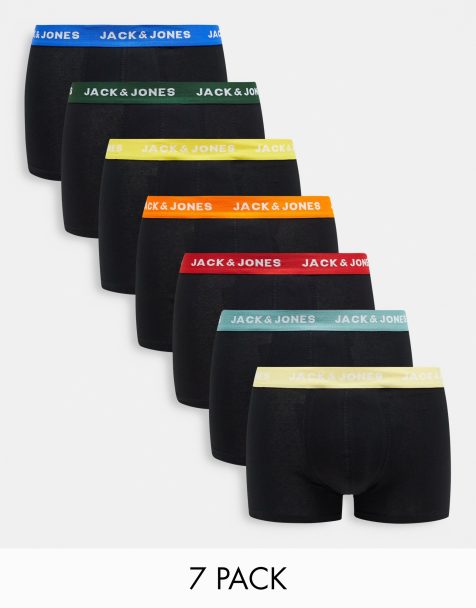 Jack & Jones 7 pack trunks in black with multi color waistband - view 1
