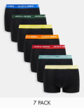 [Jack & Jones] Jack & Jones 7 pack trunks in black with multi colour waistband XL Black