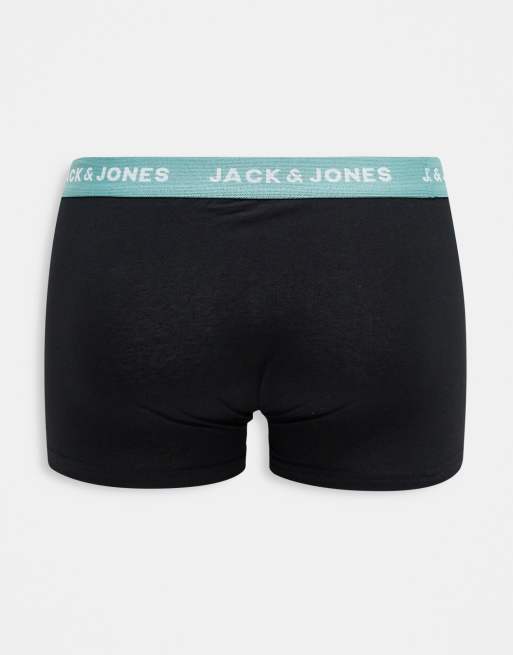 Jack & Jones 7 pack trunks in black with multi colour waistband , 2 of 4