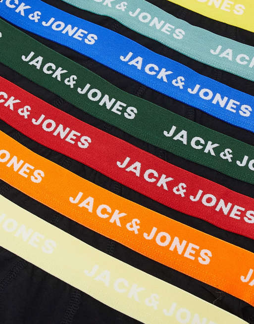Jack & Jones 7 pack trunks in black with multi colour waistband , 3 of 4