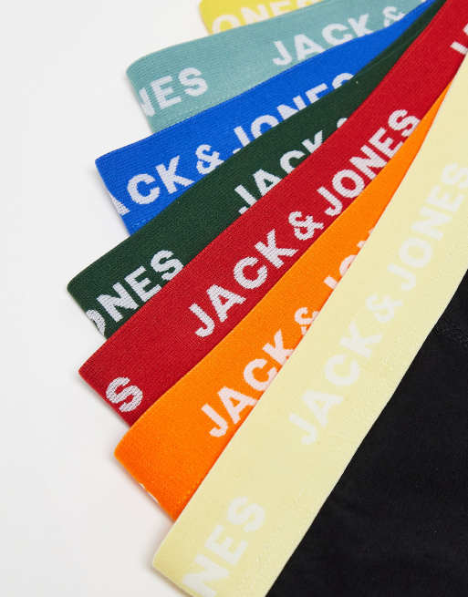 Jack & Jones 7 pack trunks in black with multi colour waistband , 4 of 4