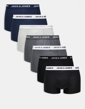 Jack & Jones 7 pack trunks in grey, navy and black