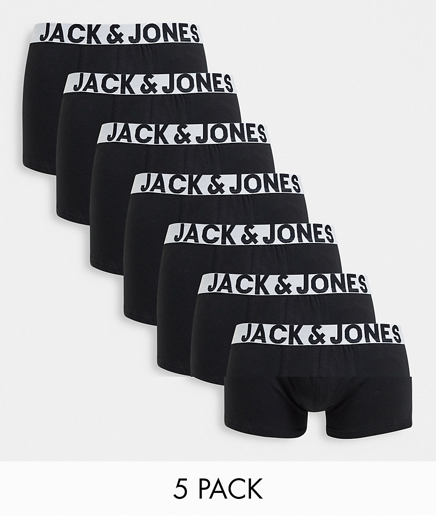 Jack & Jones 7-pack trunks with logo waistbands in black
