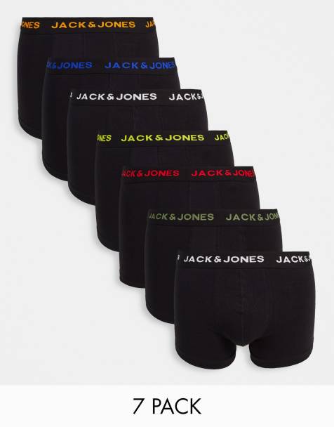 Jack & Jones – 7er-Packung Unterhosen in Schwarz mit farbigem Logobund - view 1
