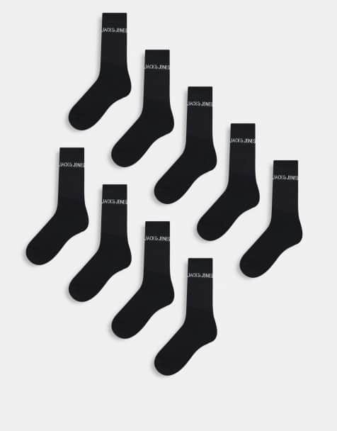 Jack & Jones – 9er-Pack gerippte Socken in Schwarz mit Logo - view 1