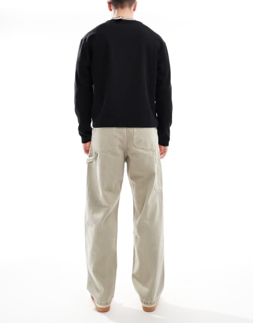 Jack & Jones Alex baggy carpenter fit jeans in light gray wash