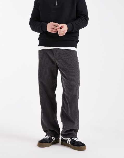 Jack & Jones Alex baggy cord trousers in dark grey