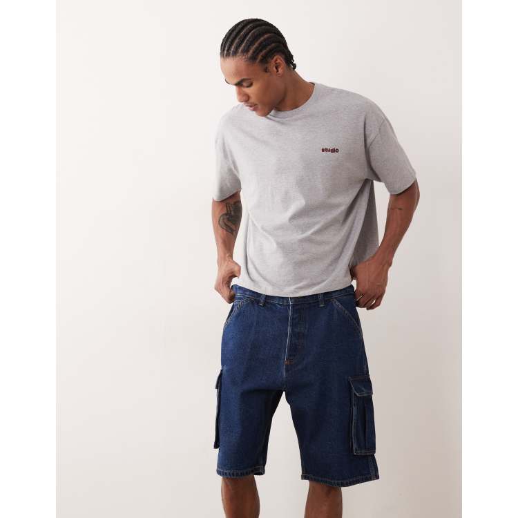 Jack & Jones Alex baggy denim cargo shorts in dark blue | ASOS