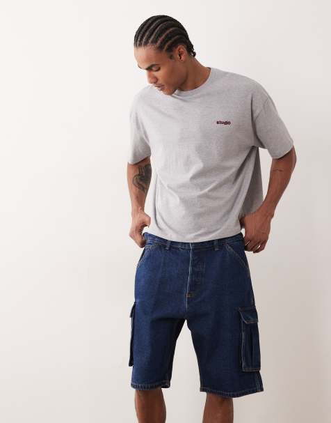 Jack & Jones - Alex - Baggy denim cargoshort in donkerblauw - view 1