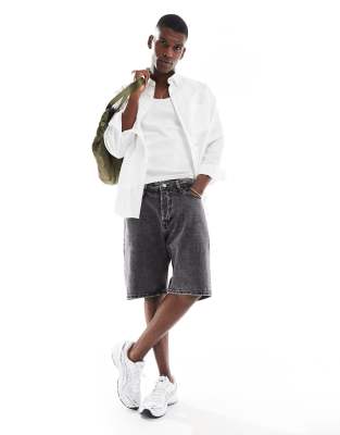 Jack & Jones alex baggy denim jorts in black wash