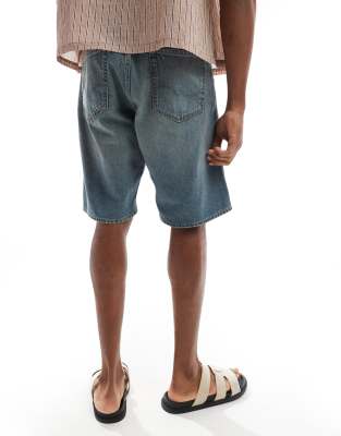 Jack & Jones alex baggy denim short in blue wash with rips