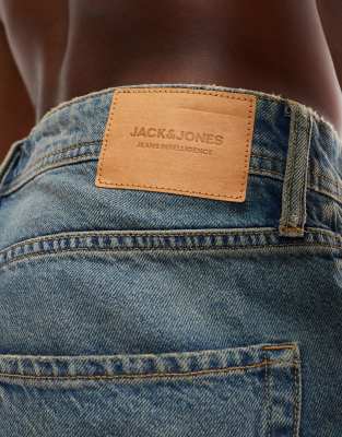 Jack & Jones alex baggy denim short in blue wash with rips