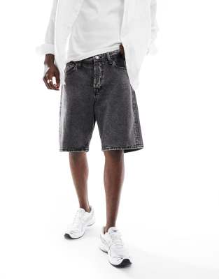 Jack & Jones alex baggy denim shorts in black wash