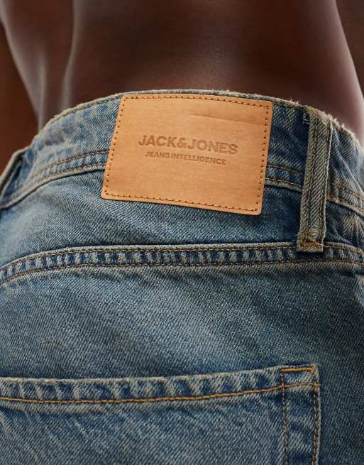 Jack & Jones Alex baggy denim shorts in blue wash with rips, 5 of 5