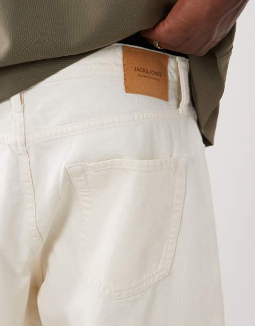 Jack & Jones Alex baggy denim shorts in cream, 3 of 5