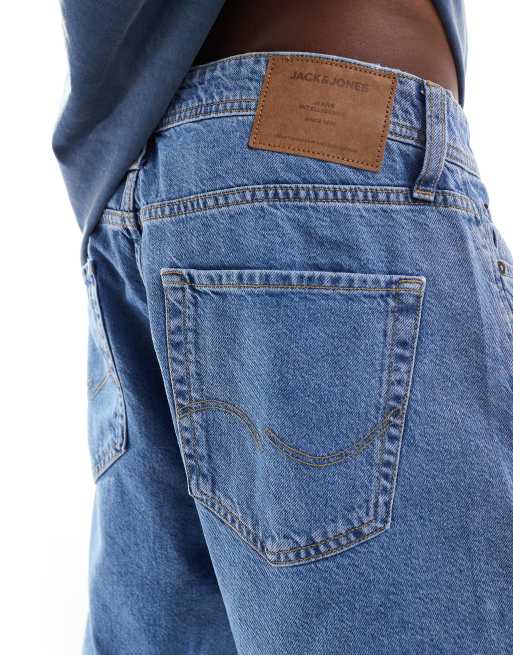 Jack & Jones alex baggy denim shorts in mid blue wash 