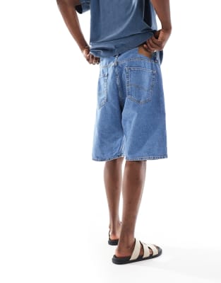 Jack & Jones alex baggy denim shorts in mid blue wash 