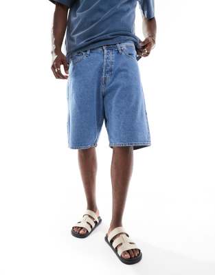 Jack & Jones alex baggy denim shorts in mid blue wash 