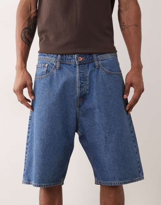 Jack & Jones Alex baggy denim shorts in mid blue, 5 of 5