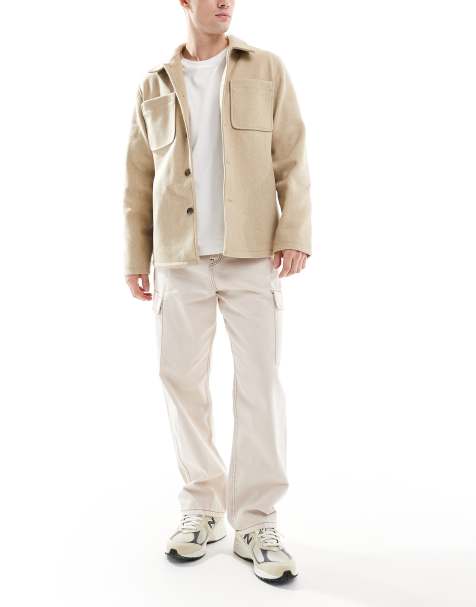 Jack & Jones Alex baggy fit cargo jeans in ecru with contrast stitching - view 1