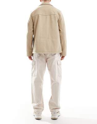 Jack & Jones Alex baggy fit cargo jeans in ecru with contrast stitching