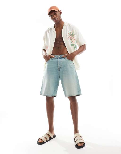 Jack & Jones alex baggy fit denim short in vintage bleach wash