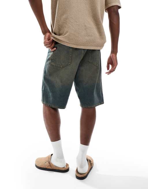 Jack & Jones Alex baggy fit denim shorts in green cast denim wash