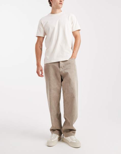 Jack & Jones Alex baggy fit jeans in beige acid wash - view 1