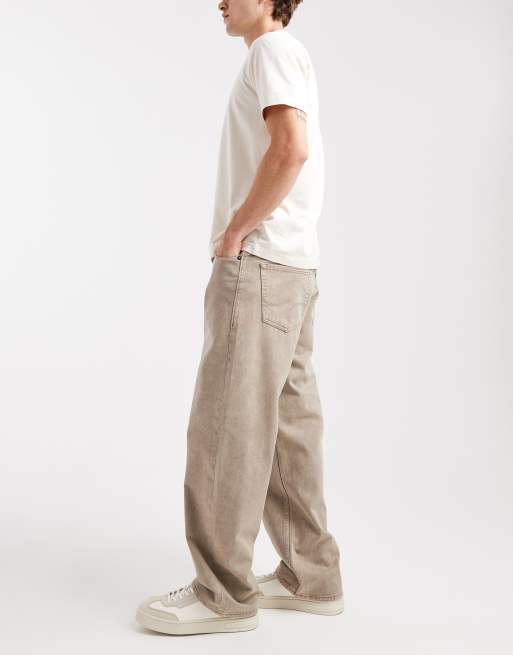 Jack & Jones Alex baggy fit jeans in beige acid wash, 3 of 5