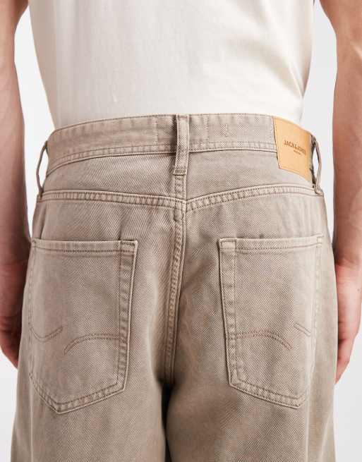 Jack & Jones Alex baggy fit jeans in beige acid wash | ASOS