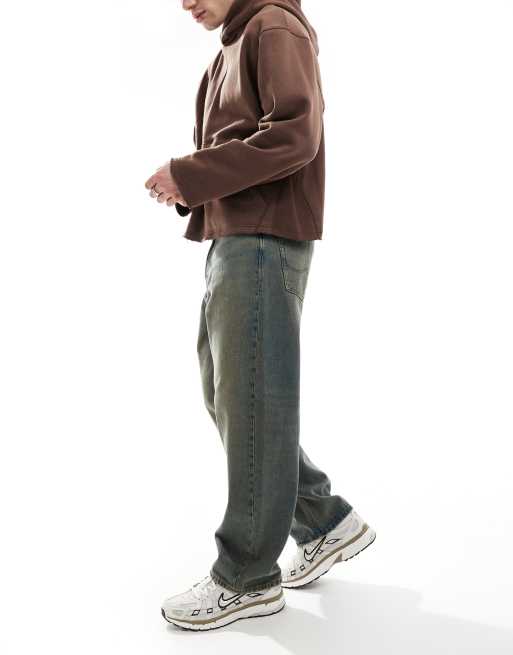 Jack & Jones Alex baggy fit jeans in blue green wash