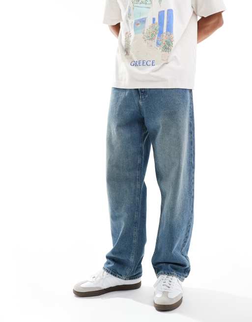 Jack & Jones - Alex - Vasket mellemblå posede jeans